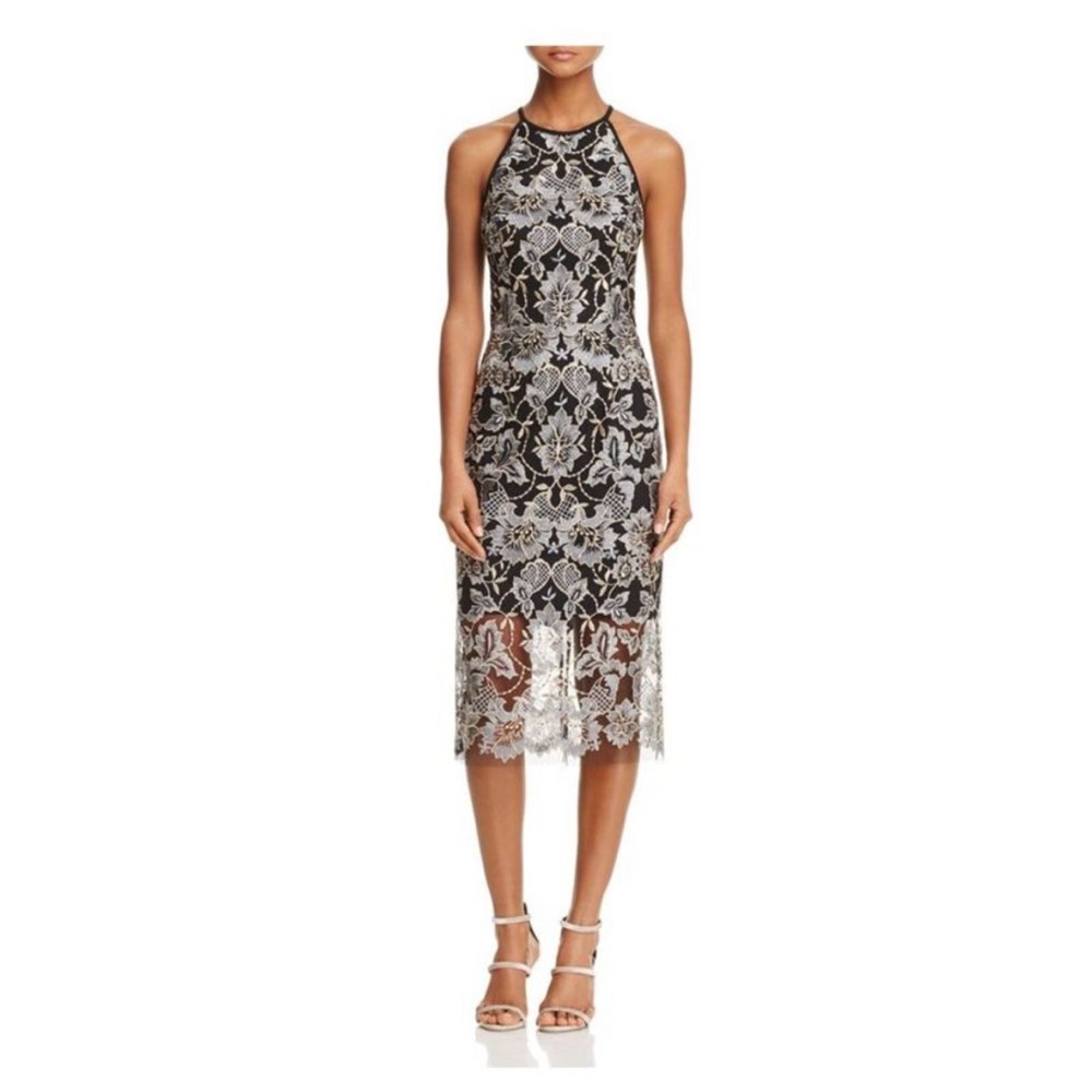 Aqua dresses embellished lace midi halter dress